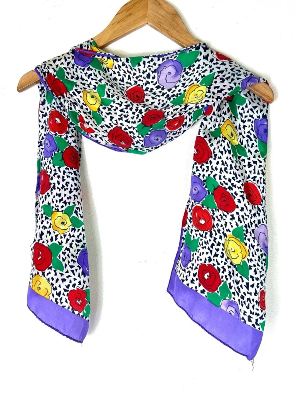 Barr Beards Vintage 90s 100% Silk Floral Scarf, Purple Yellow Red Green